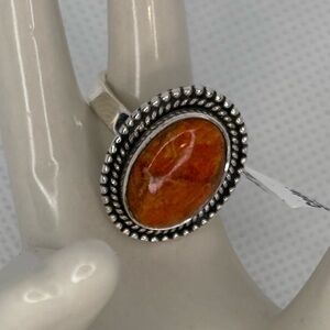 🔥 Orange Spiny Oyster Sterling Silver Ring size 7 NEW